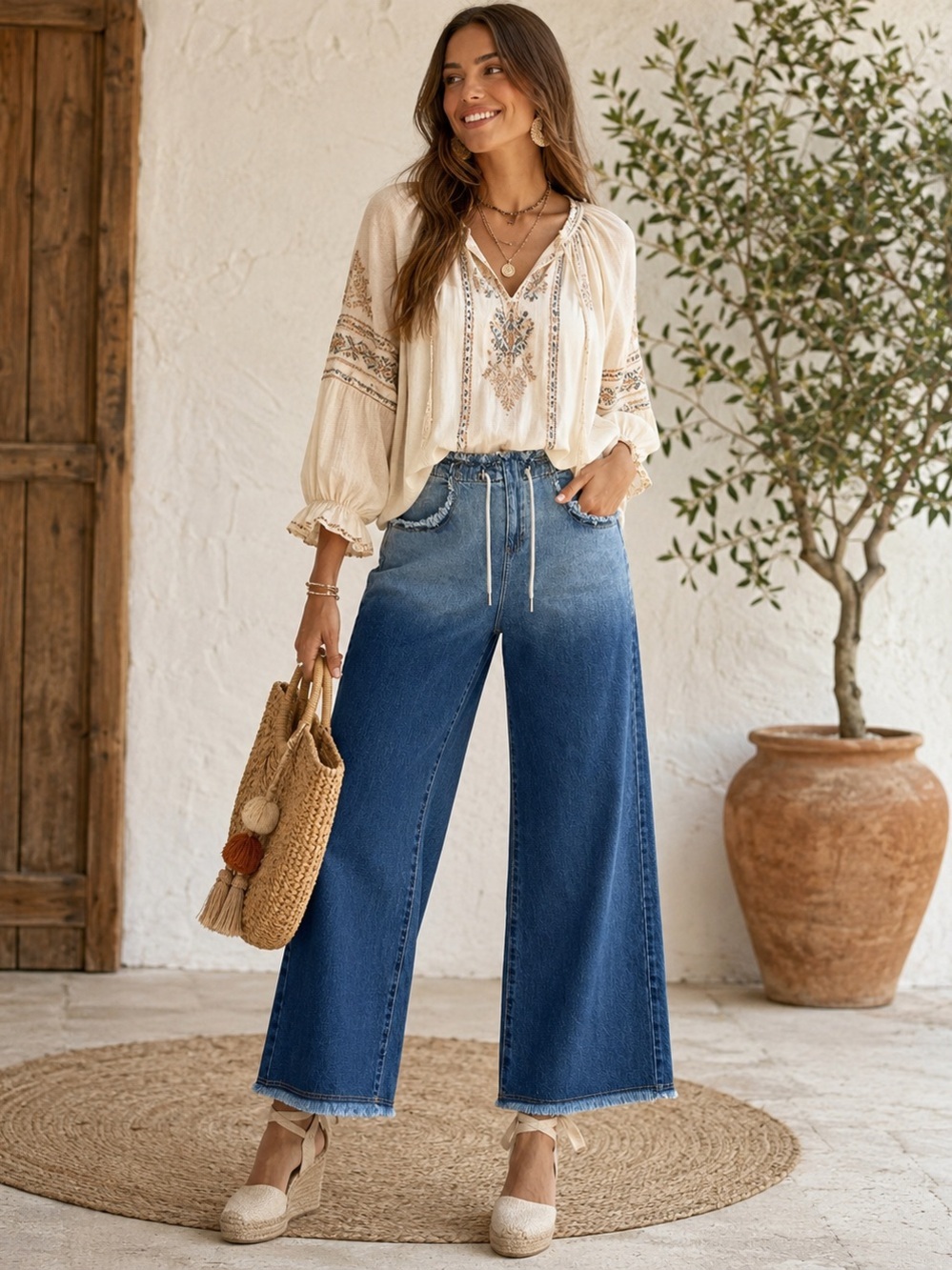 LN Fashion Nova SZ 11 Women’s Two-Tone Blue Ombré Relaxed Wide-Leg Jeans